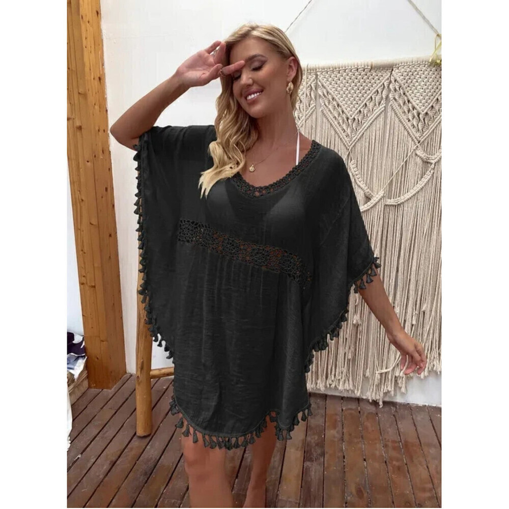 Swimsuit Cover Up With Butterfly Sleeve In Black